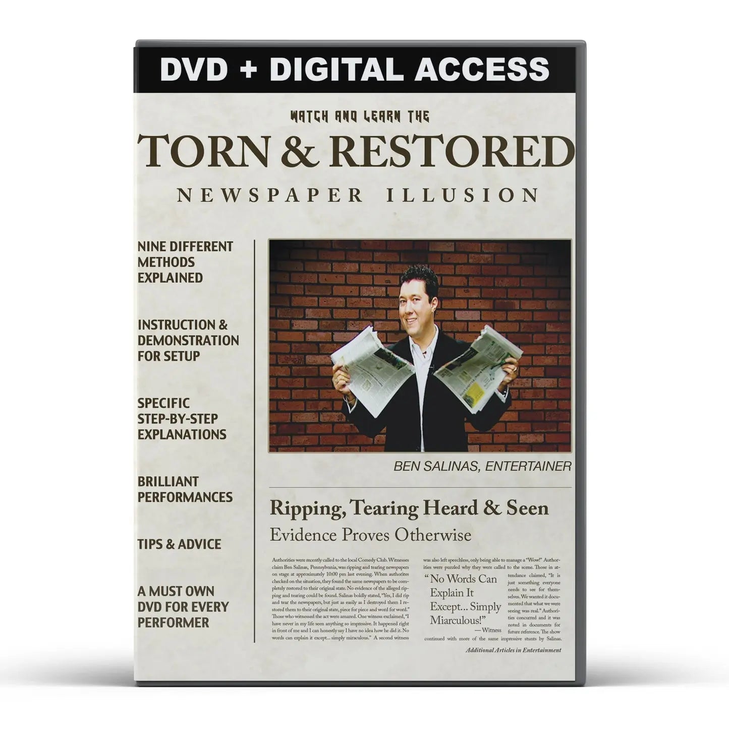 Torn & Restored Newspaper Illusion - Complete Collection of Newspaper Tricks - DVD and Digital Access Combo Magic Makers Inc.